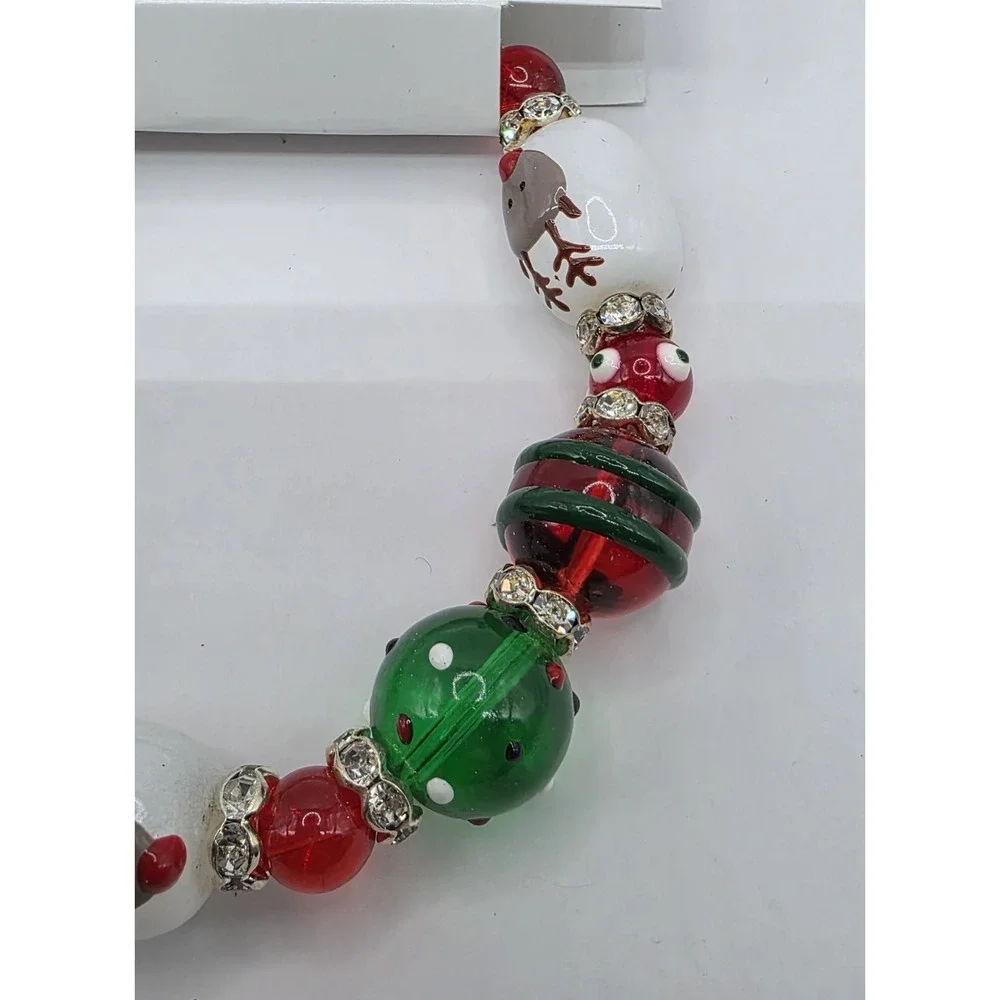 Kate & Macy Bracelet Glass Beads Christmas-Themed Hand Painted Stretch NEW‎